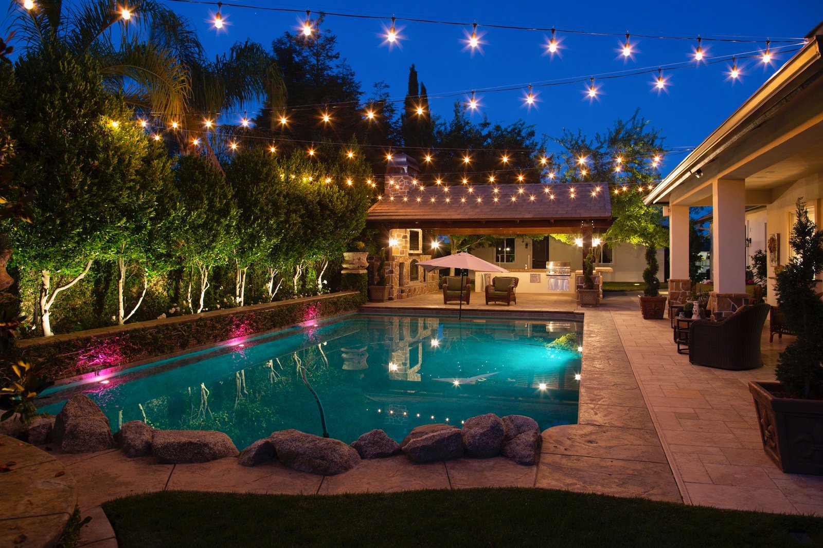 Professional event string lighting installed overhead