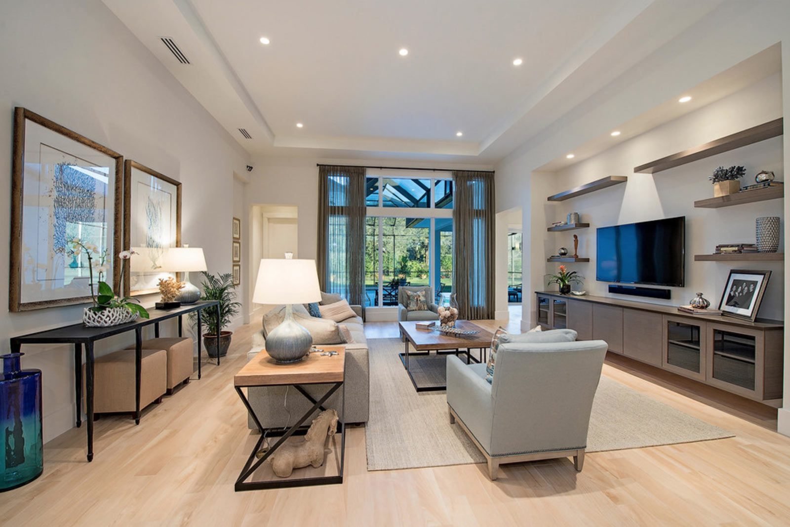 Living room with recessed and accent lighting
