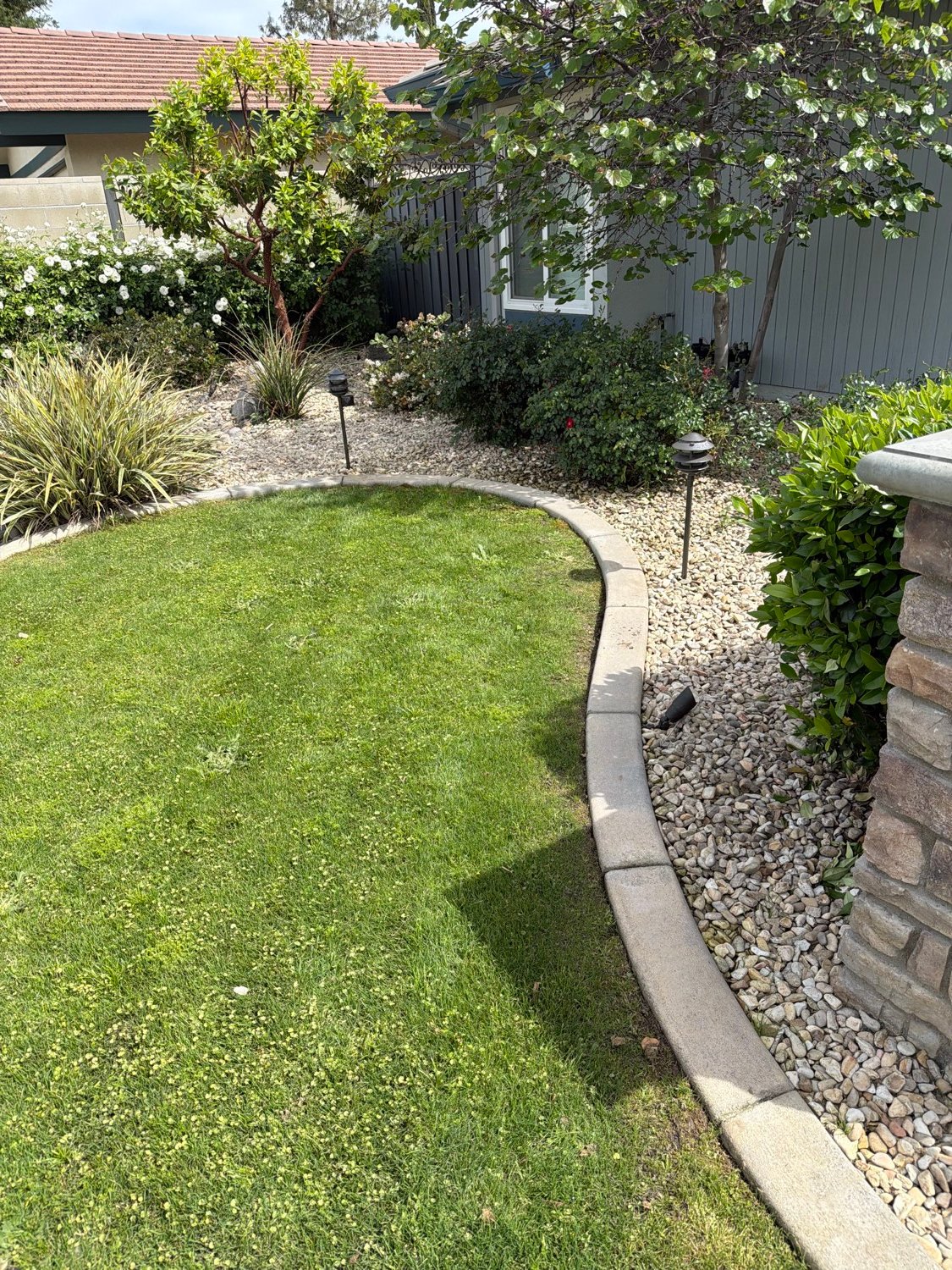 Daytime view of fixture placement around a garden bed